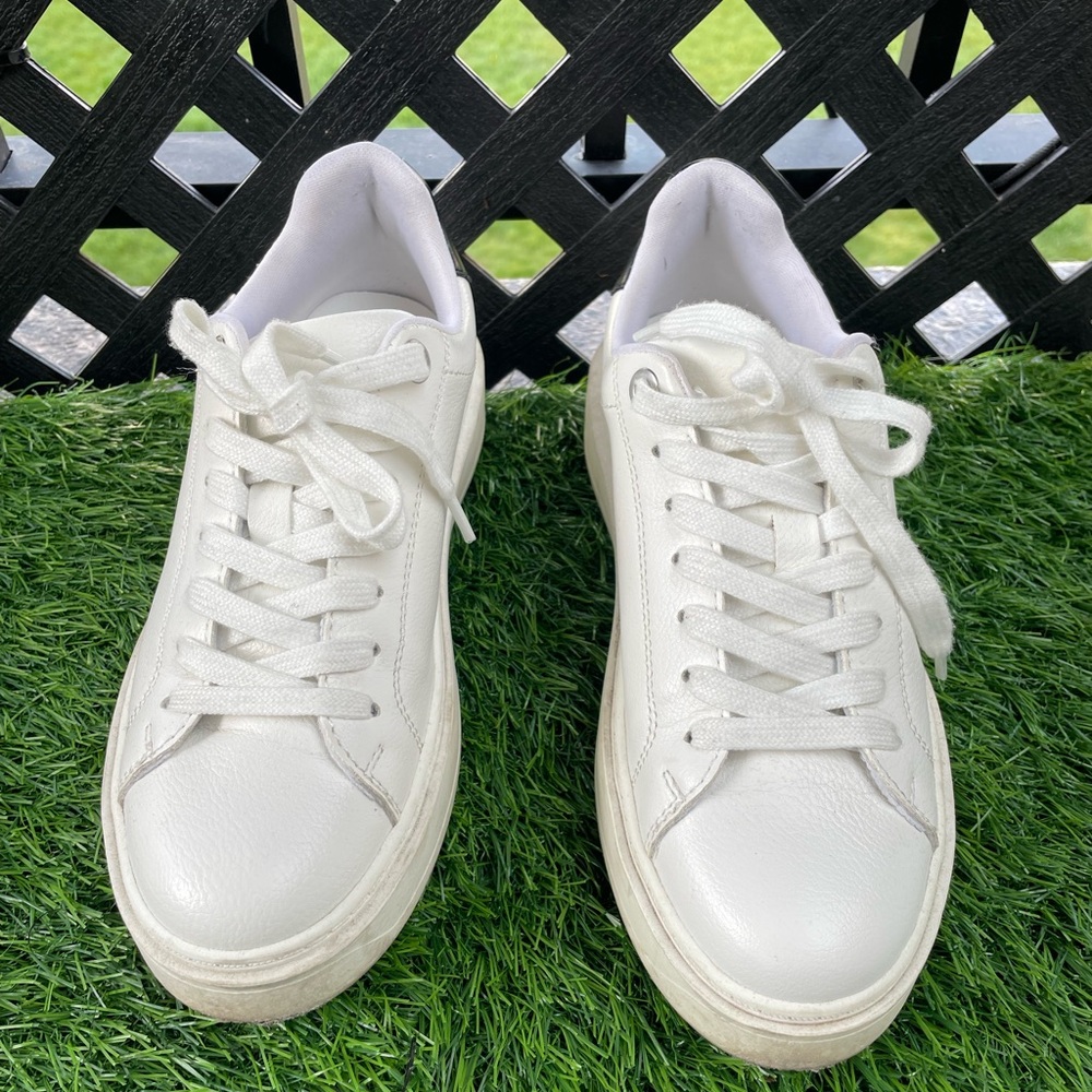 Steve Madden White Cream Low-Top Lace-Up Sneakers
